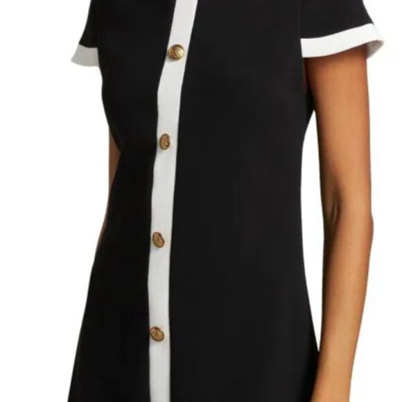 NWT Alice & Olivia Coley Button Mini Shift Dress Black/White Women Size 0 - Picture 4 of 15